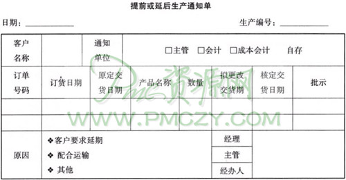 提前或延后生产通知单